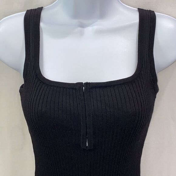 Guess Kaylee Black Square Neck Ribbed Bodysuit With Hook & Eye Front V-Neck M - Picture 4 of 16
